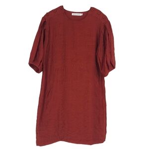 Rebecca Minkoff Shift Dress Burnt Orange Floral Pleated Puff Sleeve Button Small